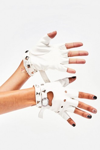 Белые кожаные перчатки без пальцев XT182 (601182)