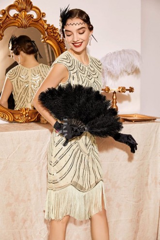 Sequin Party Fringe Gatsby Dress - Champagne (105524)