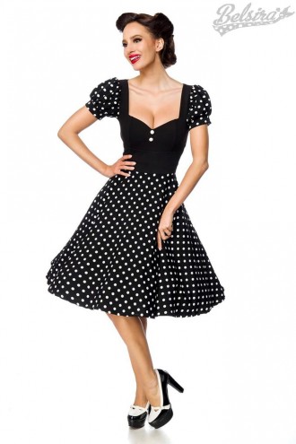 Elegant Retro Dress with Puff Short Sleeves (105562)