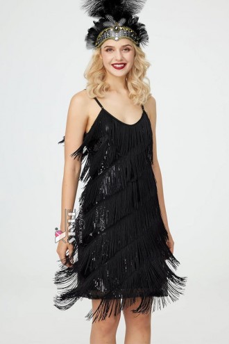 Сверкающее черное платье с бахромой Gatsby Girl (1055851)