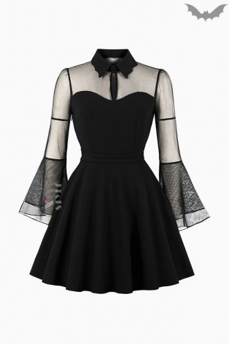 Flared Gothic Dress With Mesh Sleeves (105472)