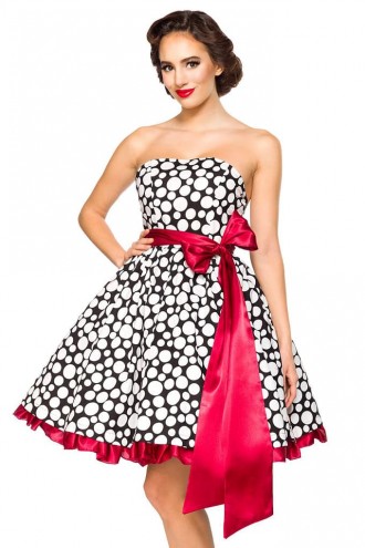 Strapless Polka Dot Retro Dress with Wide Belt (105537)
