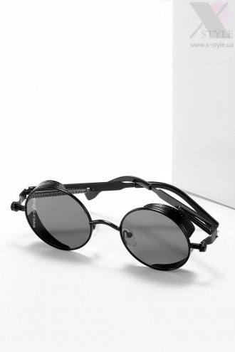 Круглые черные очки в металлической оправе + чехол (905137)