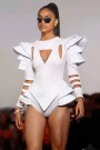 Futuristic White Bodysuit with Voluminous Details