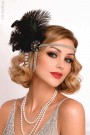 Повязка Gatsby с камнями и пышными перьями