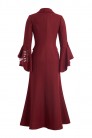Длинное приталенное шерстяное платье-пальто бордового цвета (114064) - цена