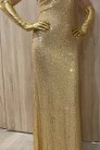 Длинные золотистые перчатки с блеском C1189 (601189) - оригинальная одежда