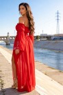 Довга червона літня сукня з відкритими плечима (105512) - оригинальная одежда