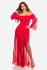 Red Chiffon Off Shoulder Dress (105512) - цена