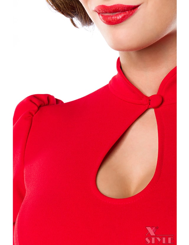 Red Retro Blouse with Puff Sleeves