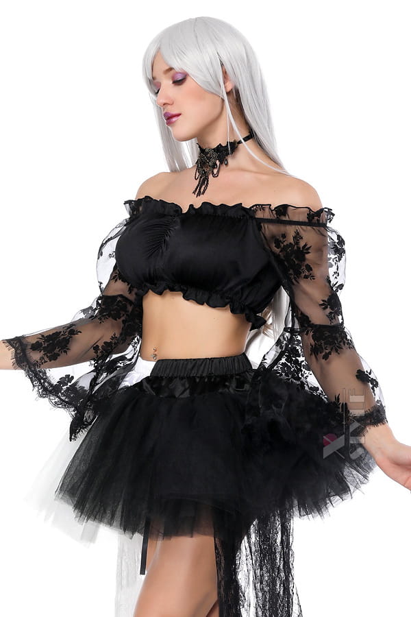 Blouse with Lace Sleeves and a Carmen Neckline