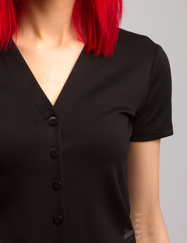 Черная трикотажная блуза с V-образным вырезом X1180