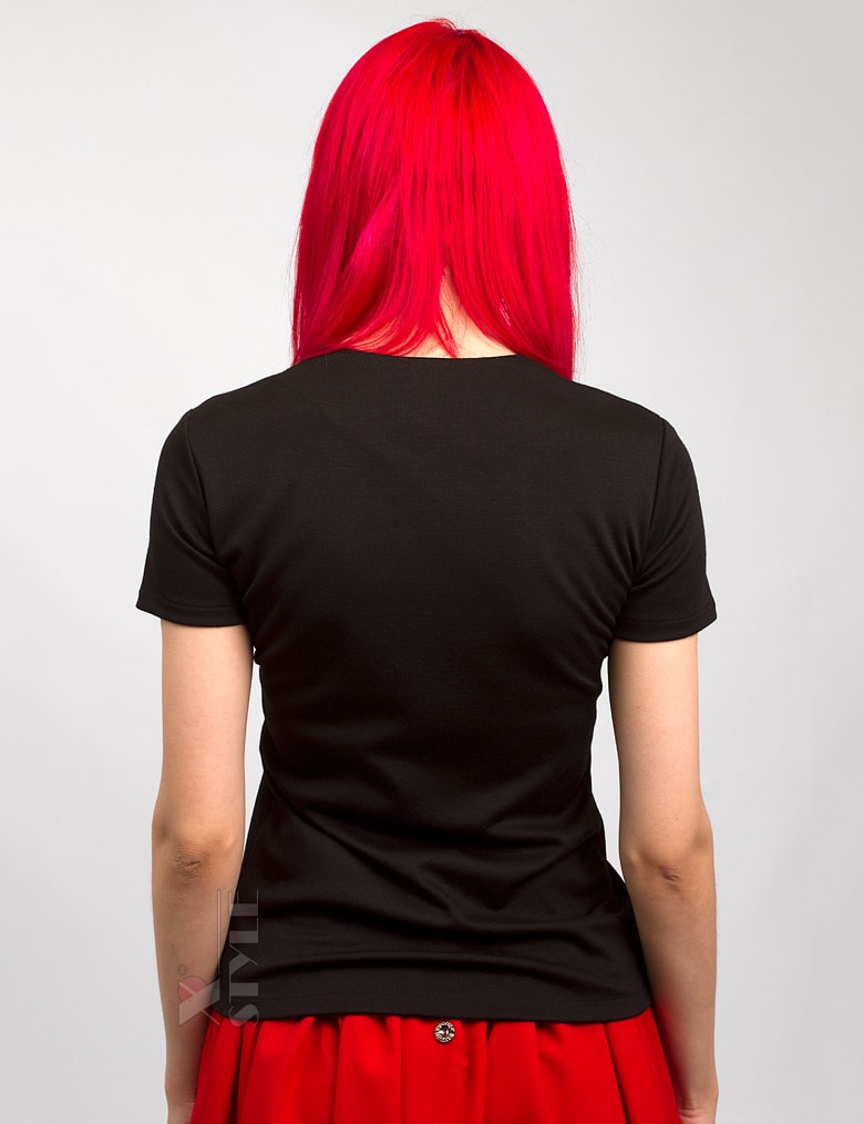 Черная трикотажная блуза с V-образным вырезом X1180