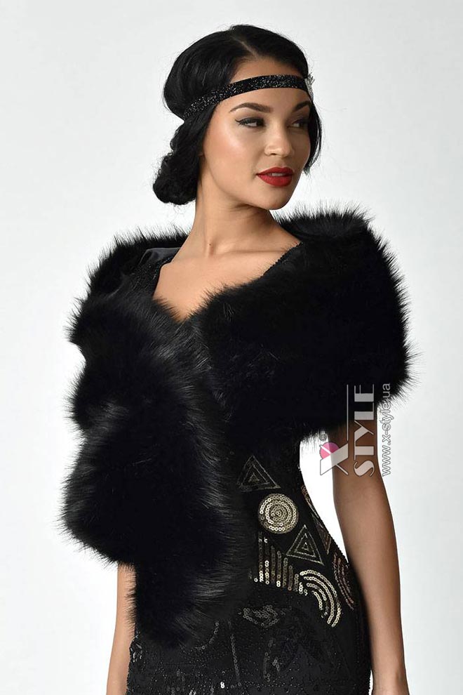 Черная меховая шаль X4138 (104138)