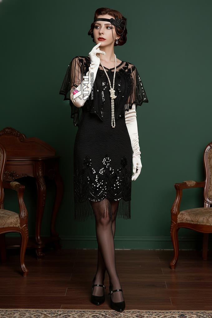 Elegant UF-Vintage Sequin Shawl Cape