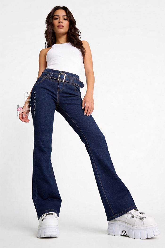 Сині джинси кльош з поясом X8117 (108117)