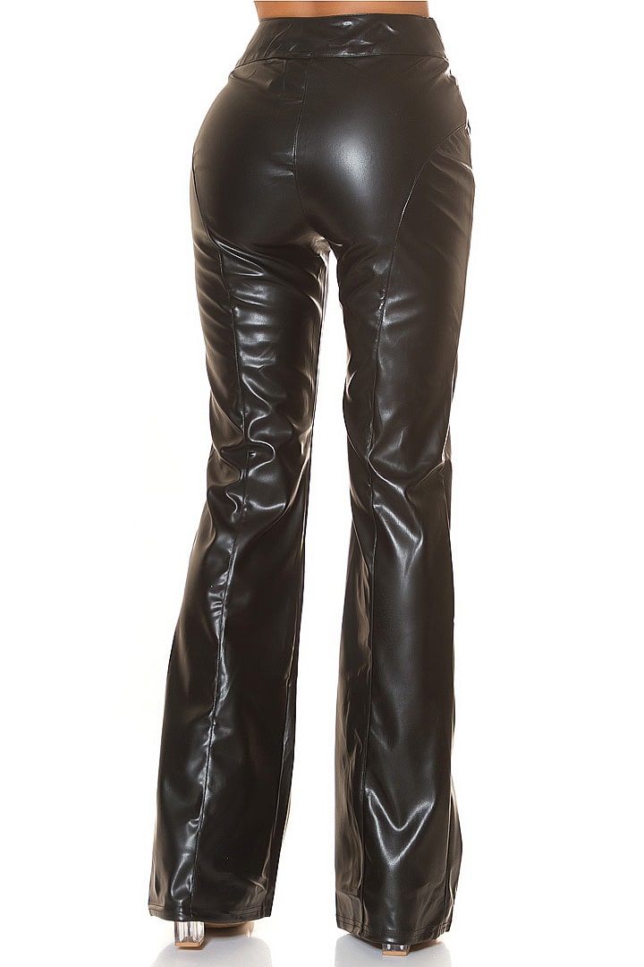 Wide Faux Leather Flared Pants with Belt KC8129