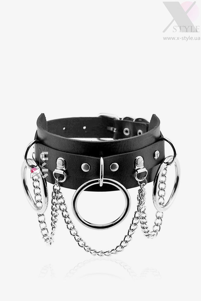 Wide Faux Leather Choker with Chains XC6240
