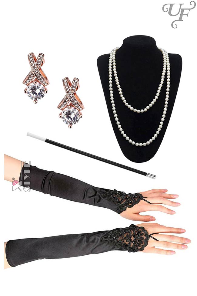 Аксессуары Гэтсби: перчатки, бусы, серьги, мундштук (6110492)