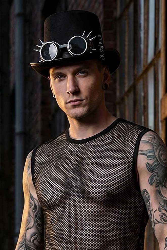 Чоловічий капелюх-циліндр і гоггли X1147