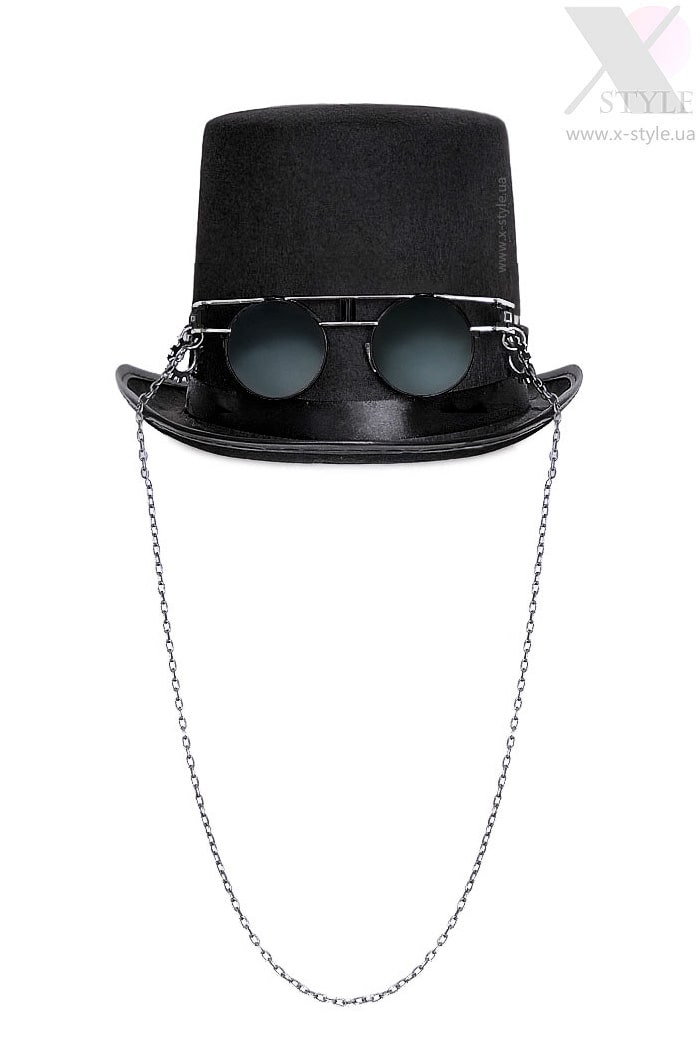 Men's Top Hat with Glasses and Chain