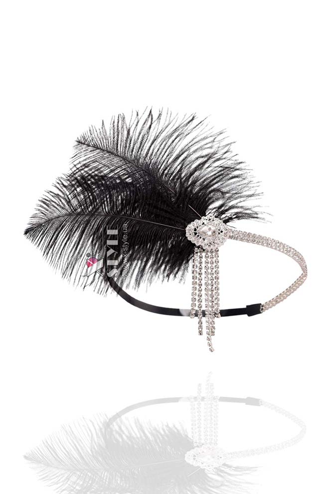 Пов'язка в стилі Гетсбі з камінням та пір'ям (504269)