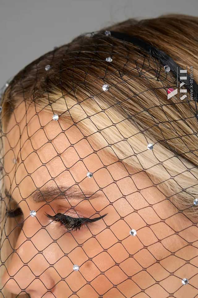 Черная вуалетка с камнями UF-Vintage