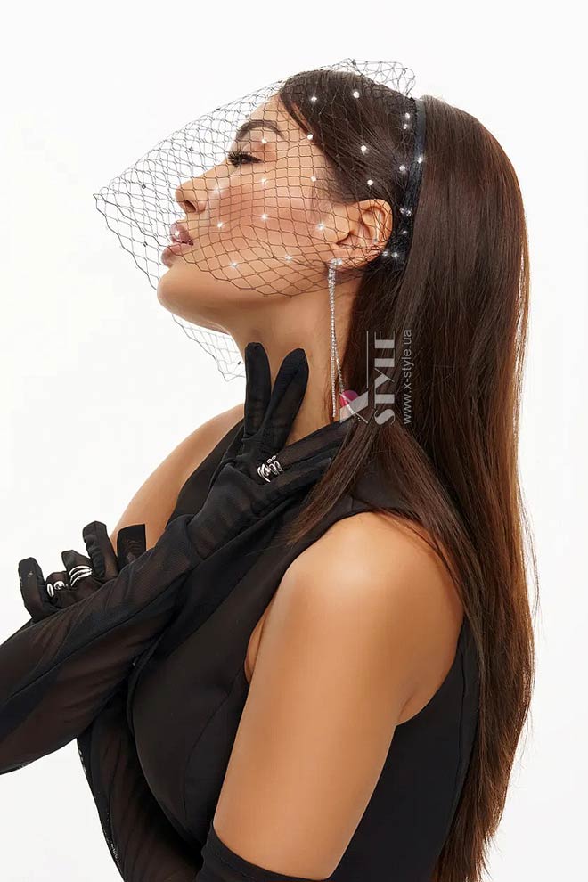 Черная вуалетка с камнями UF-Vintage