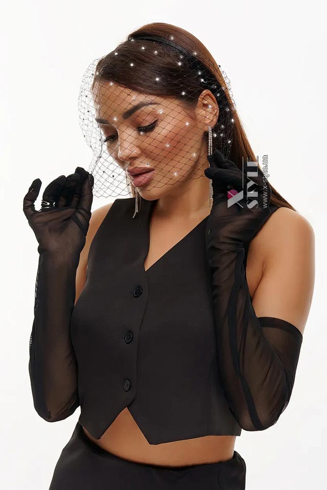 Черная вуалетка с камнями UF-Vintage