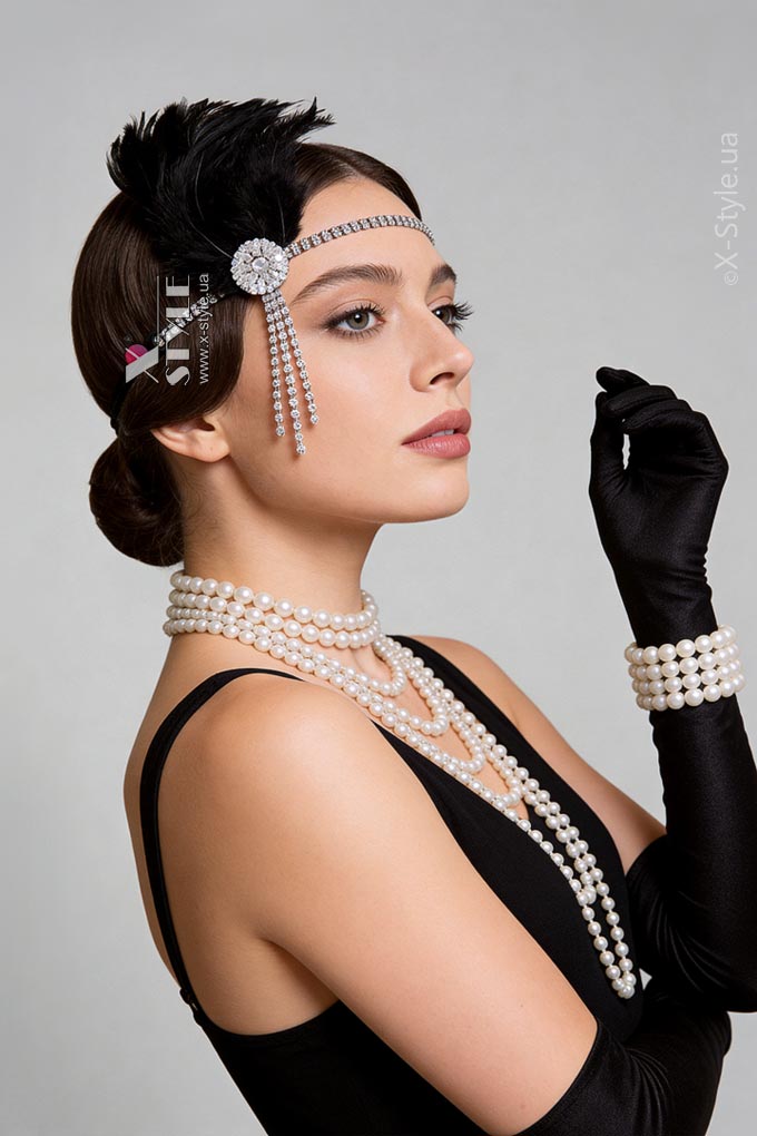 Повязка в стиле Гэтсби с камнями и перьями