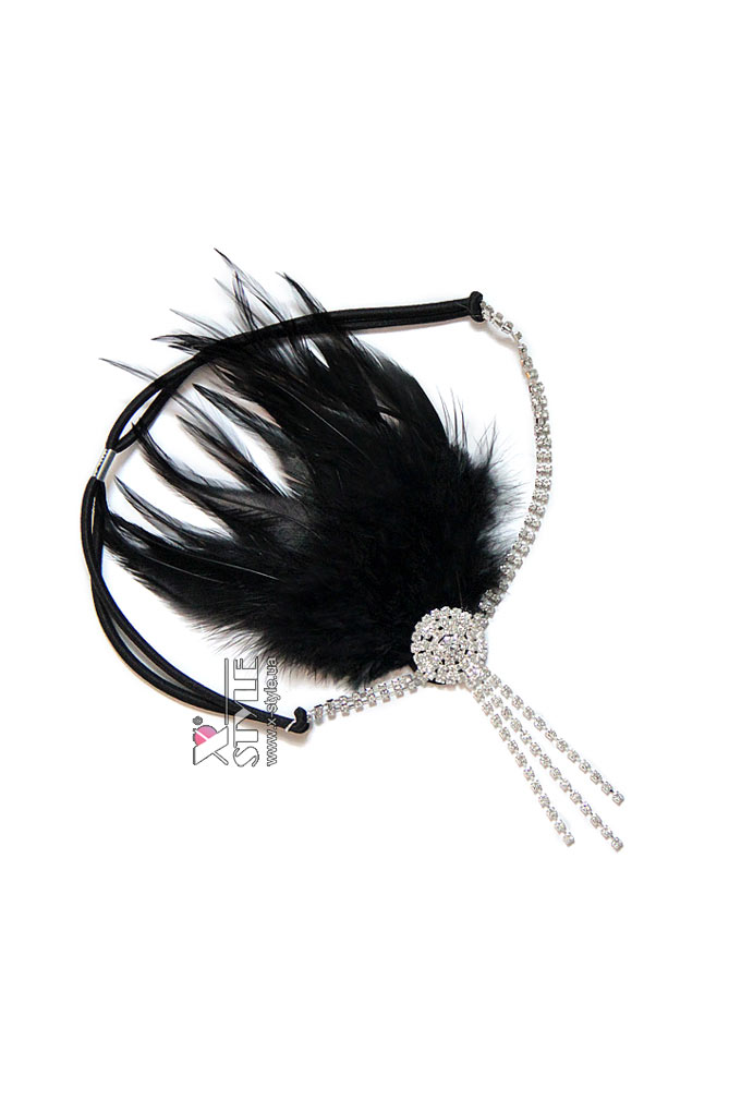 Повязка в стиле Гэтсби с камнями и перьями