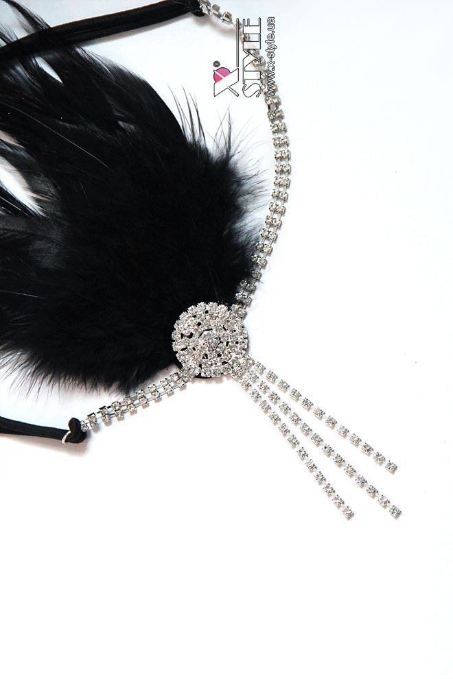 Повязка в стиле Гэтсби с камнями и перьями