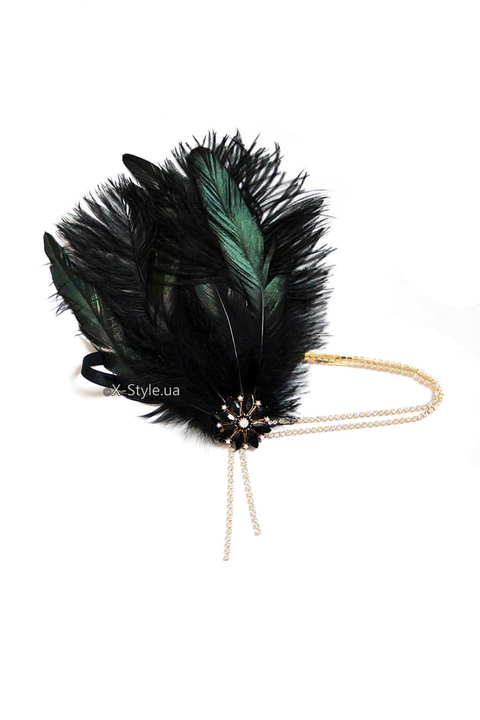 Повязка Gatsby с камнями и пышными перьями