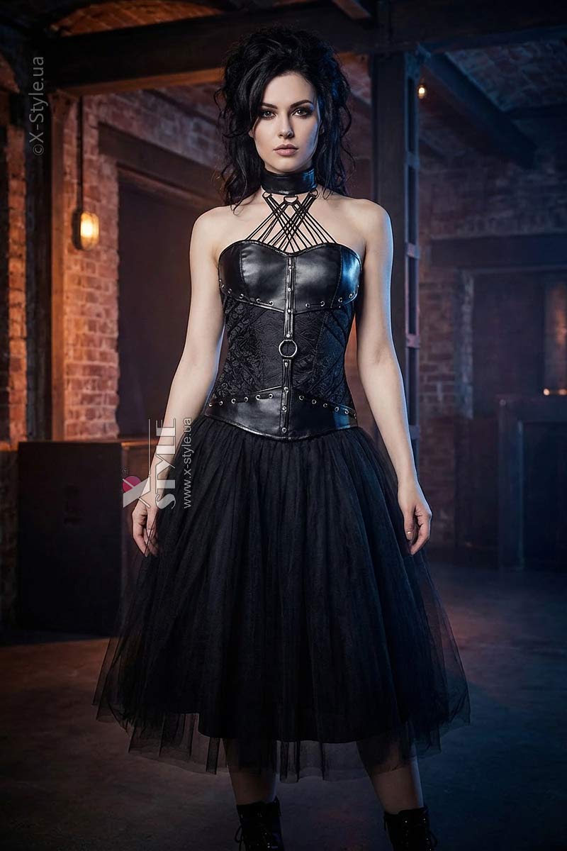 Корсет с ремешками и чокером Grey Velvet