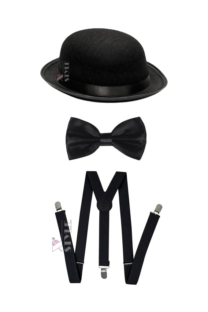 Gangster Costume (hat, suspenders, bow tie)