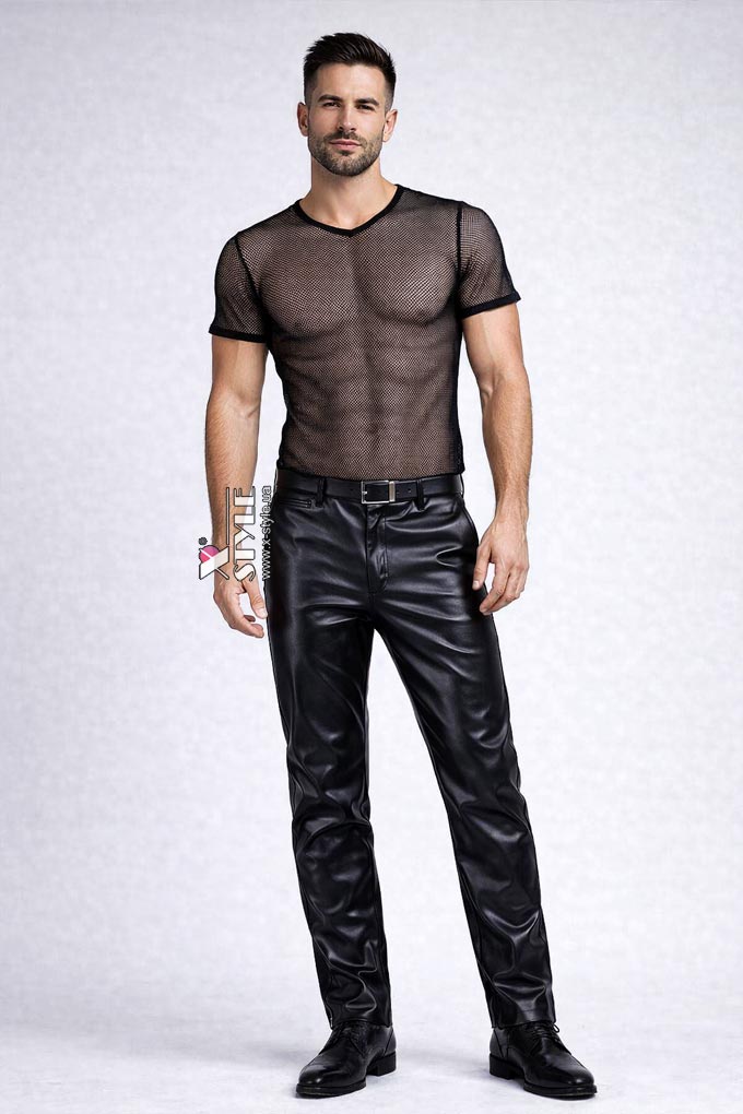 Приталенный черный топ сетка с коротким рукавом X024B