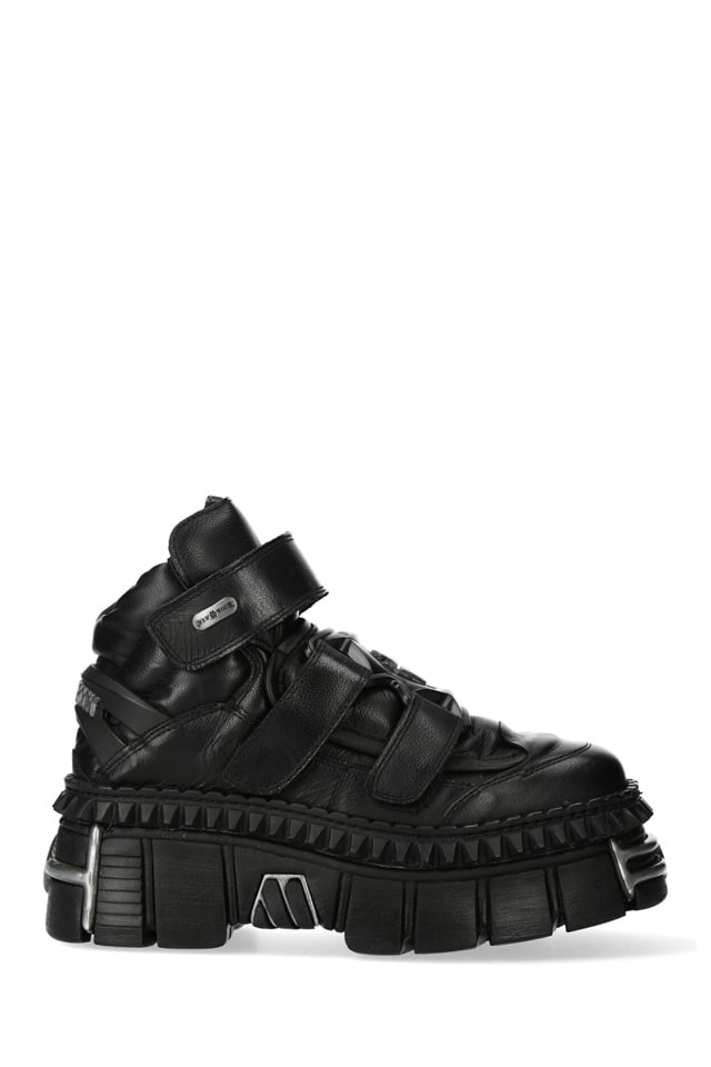 CRUST NEGRO Black Leather Platform Sneakers