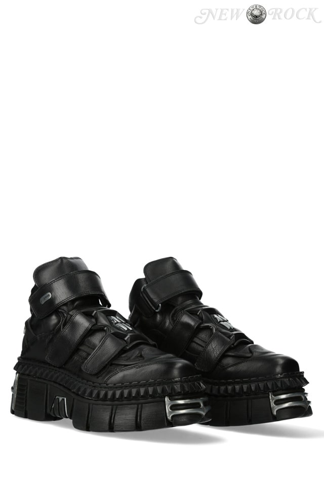 CRUST NEGRO Black Leather Platform Sneakers