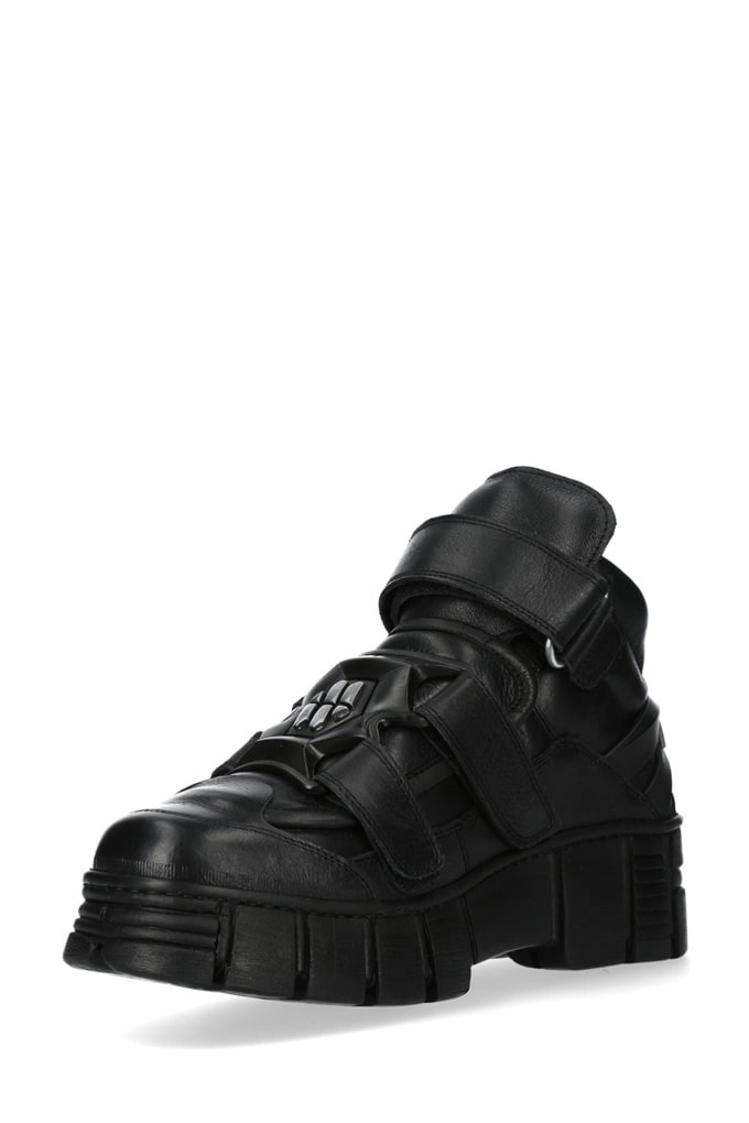 TOWER CASCO Black Leather Chunky Platform Sneakers