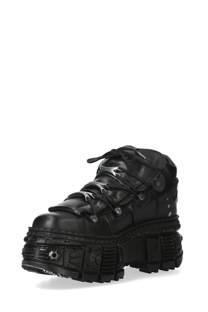 Черные кожаные кроссовки на высокой платформе TANK-106