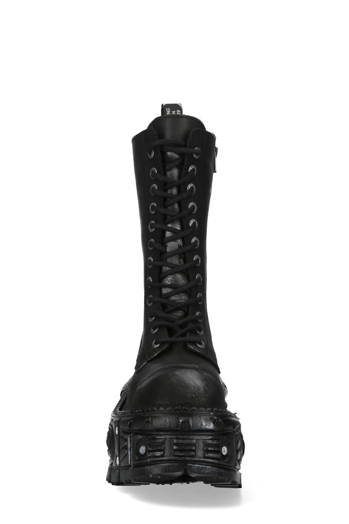 Черные кожаные сапоги со шнуровкой и винтами в платформе