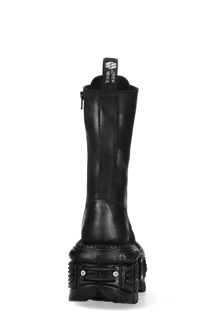 Черные кожаные сапоги со шнуровкой и винтами в платформе