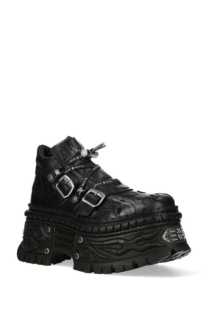 Массивные черные кожаные кроссовки New Rock Cyberpunk