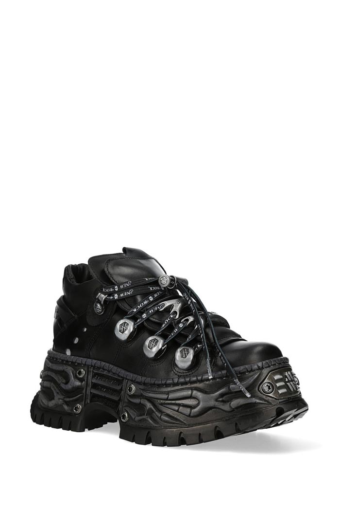New Rock Cyberpunk TOWER Black Leather Sneakers 