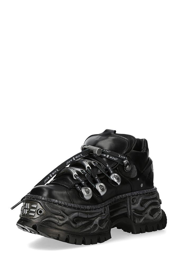 New Rock Cyberpunk TOWER Black Leather Sneakers 