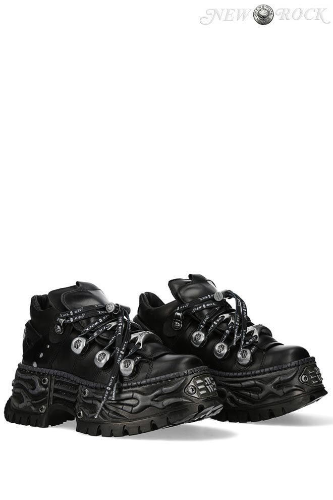 New Rock Cyberpunk TOWER Black Leather Sneakers  (314069)