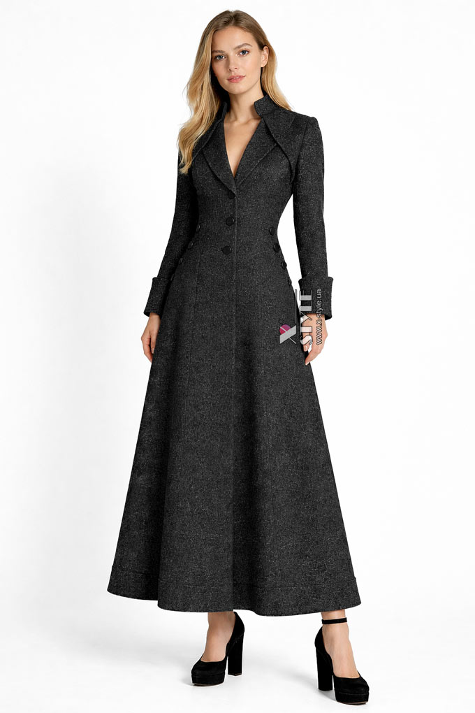 Длинное приталенное платье-пальто из твида (114060)
