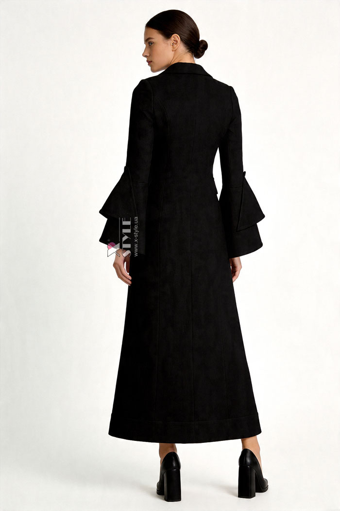 Длинное приталенное шерстяное платье-пальто