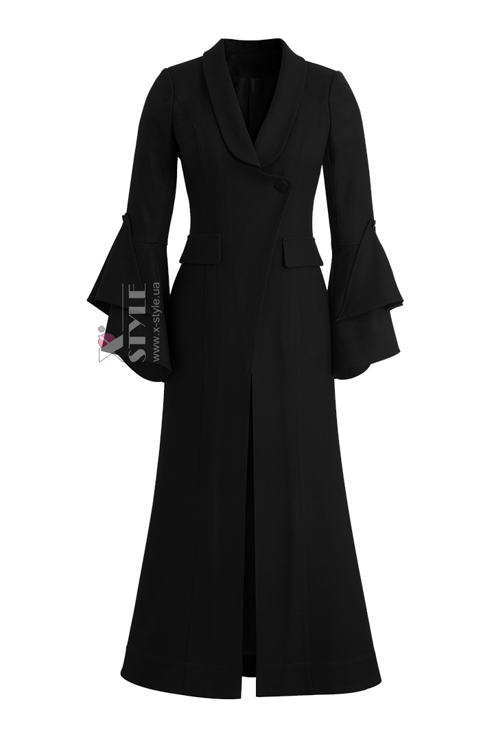 Длинное приталенное шерстяное платье-пальто