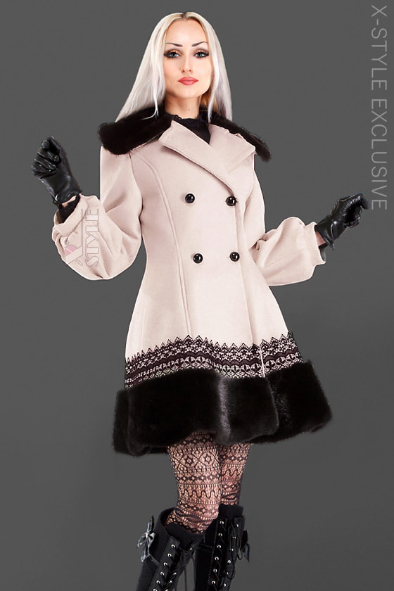 Women's Winter Coat with Lace and Fur
